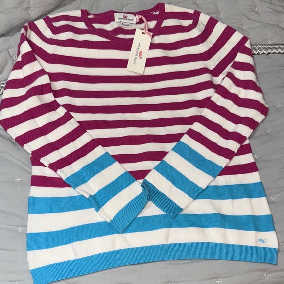 Vineyard Vines Women's Striped Sweater - Magenta and Blue - Picture 1 of 7
